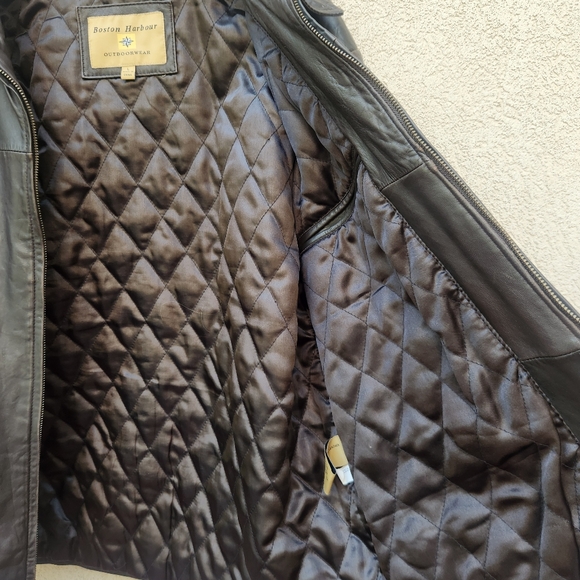 BOSTON HARBOUR Men's Bomber Jacket Large Black Leather Quilted Lining - Picture 8 of 15